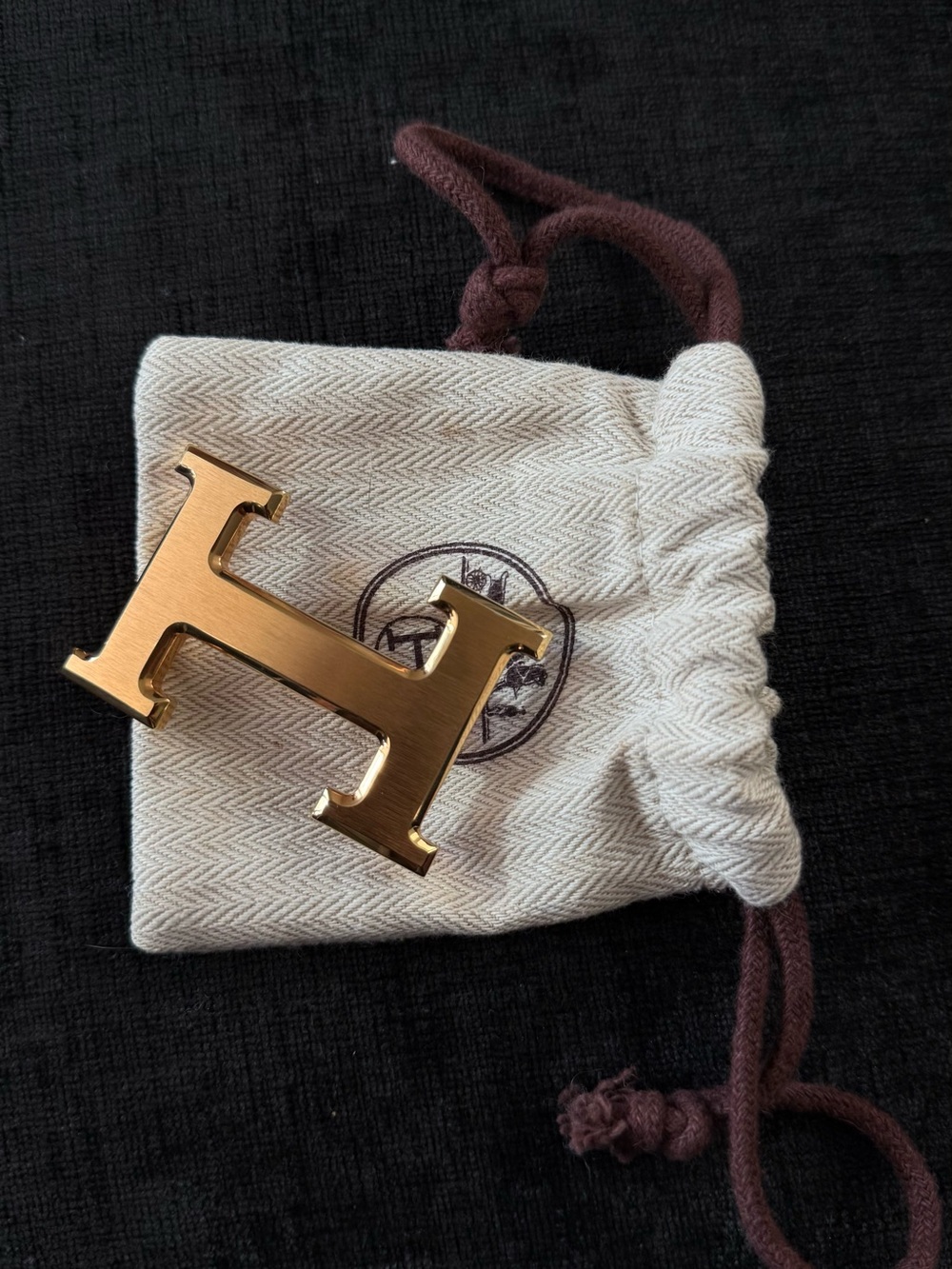 Hermes Gold H Belt Buckle on Branded Pouch